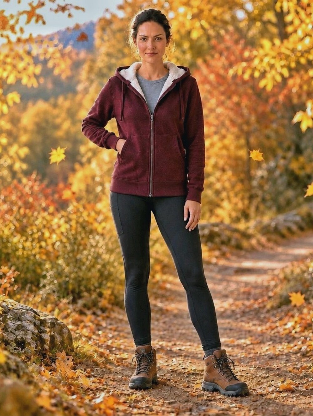 BC Clothing Co. Women's Sherpa Fleece Lined Full Zip Hoodie Jacket - Maroon